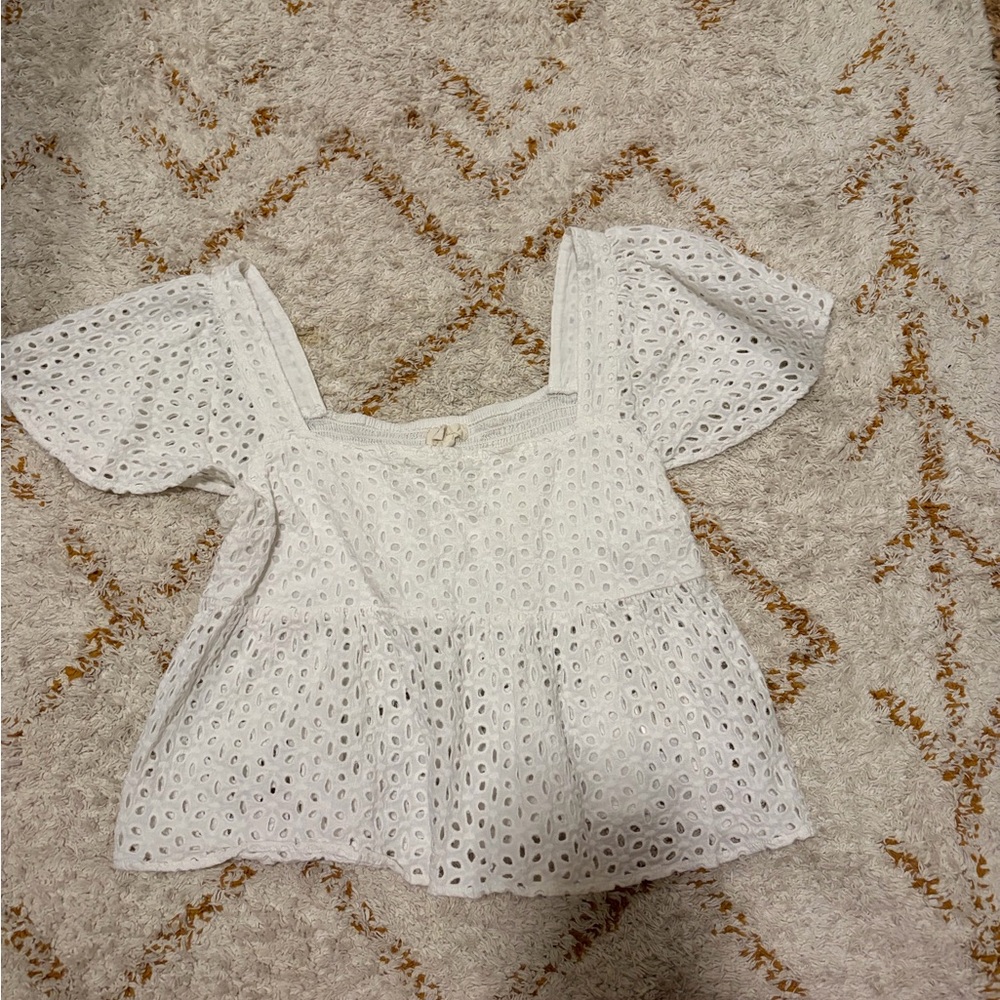 Elegant White Eyelet Women's Top